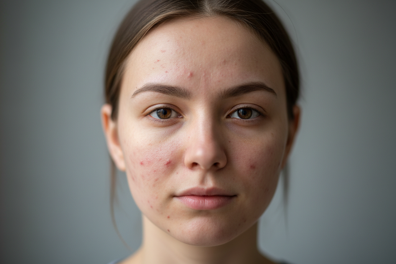 a female Acne, pigmentation, dull skin 