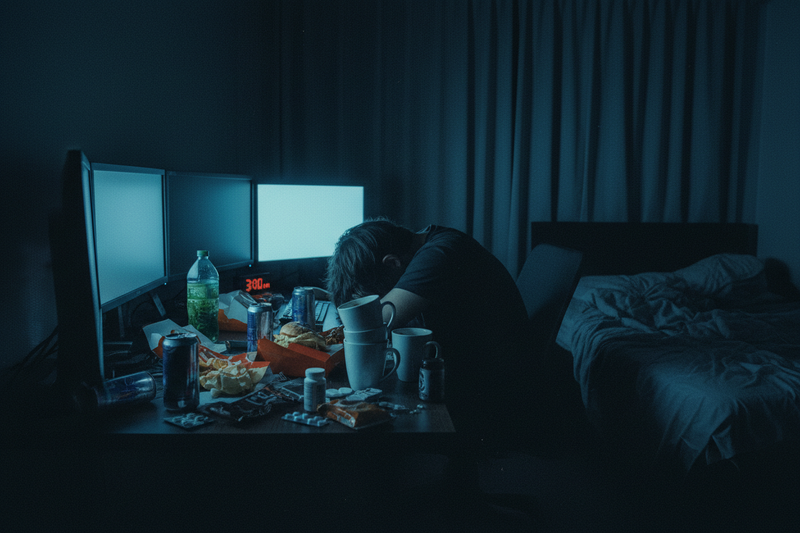 bad lifestyle, cinematic image, no text