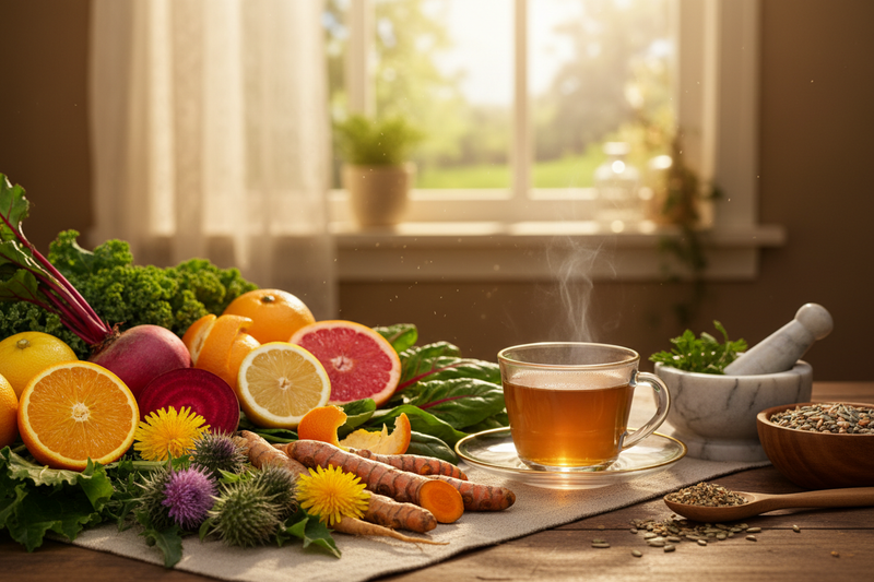 With the right herbs, diet, and routine, liver cells heal quickly. cinematic image, no text