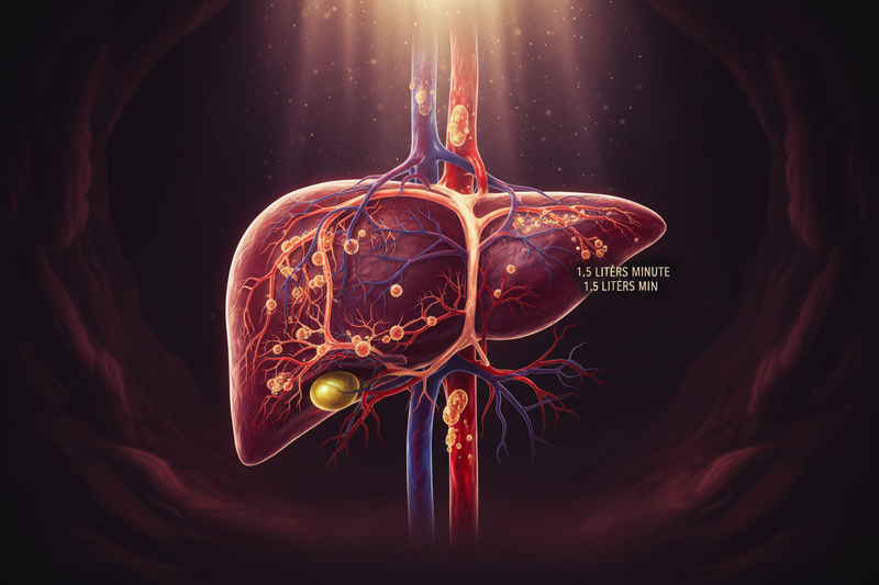 Your Liver Cleans 1.5 Litres of Blood Per Minute. cinematic image, no text